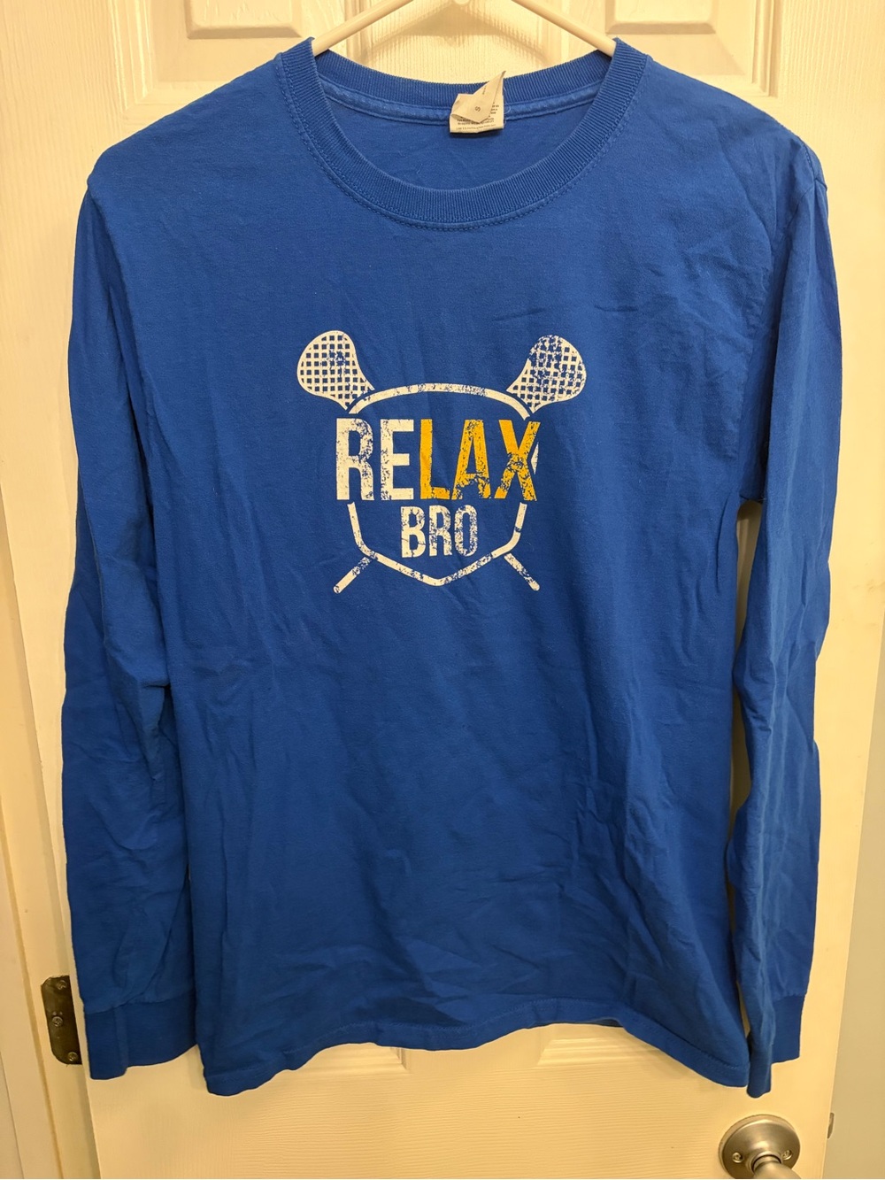 Fruit of the Loom Blue Long-Sleeve "RELAX BRO" Graphic Tee